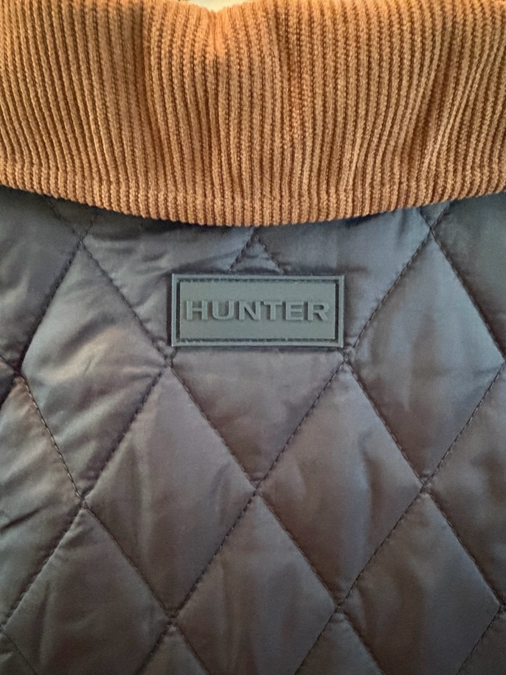 Hunter Rachel Navy Quilted Jacket with Brown Corduroy Collar Women New - Picture 7 of 7